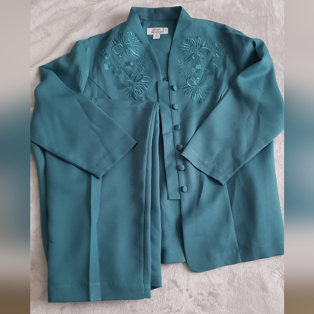 Vintage teal embroidered Adrian Delafield suit set